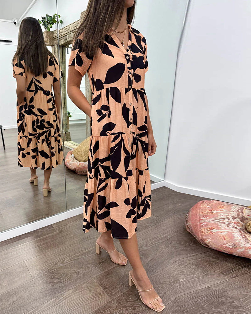 Pocket lapel printed dress