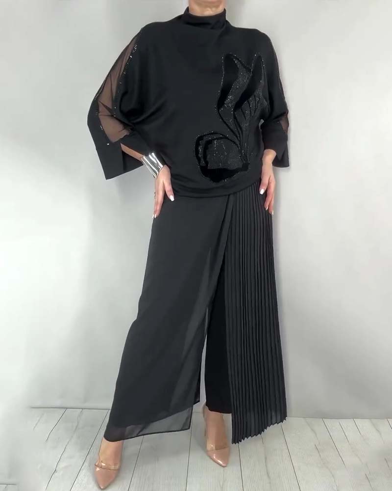 Solid Color Rhinestone Turtleneck Top