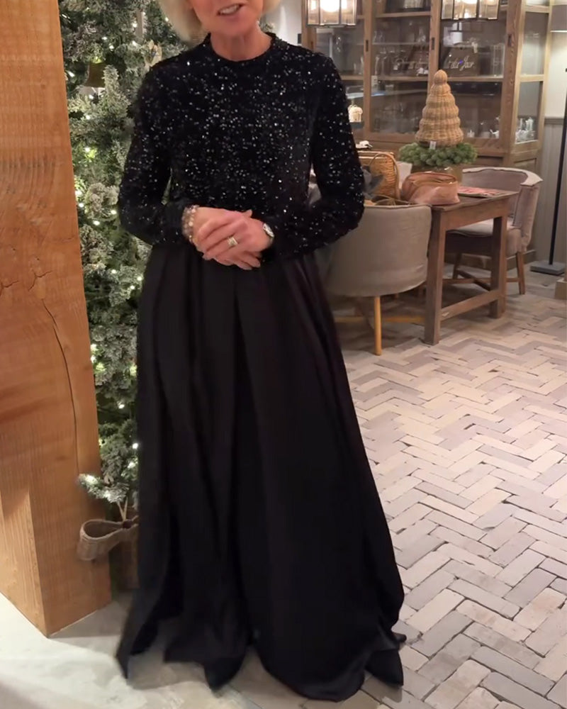 Elegant Sequin Patchwork Floor-Length Dress