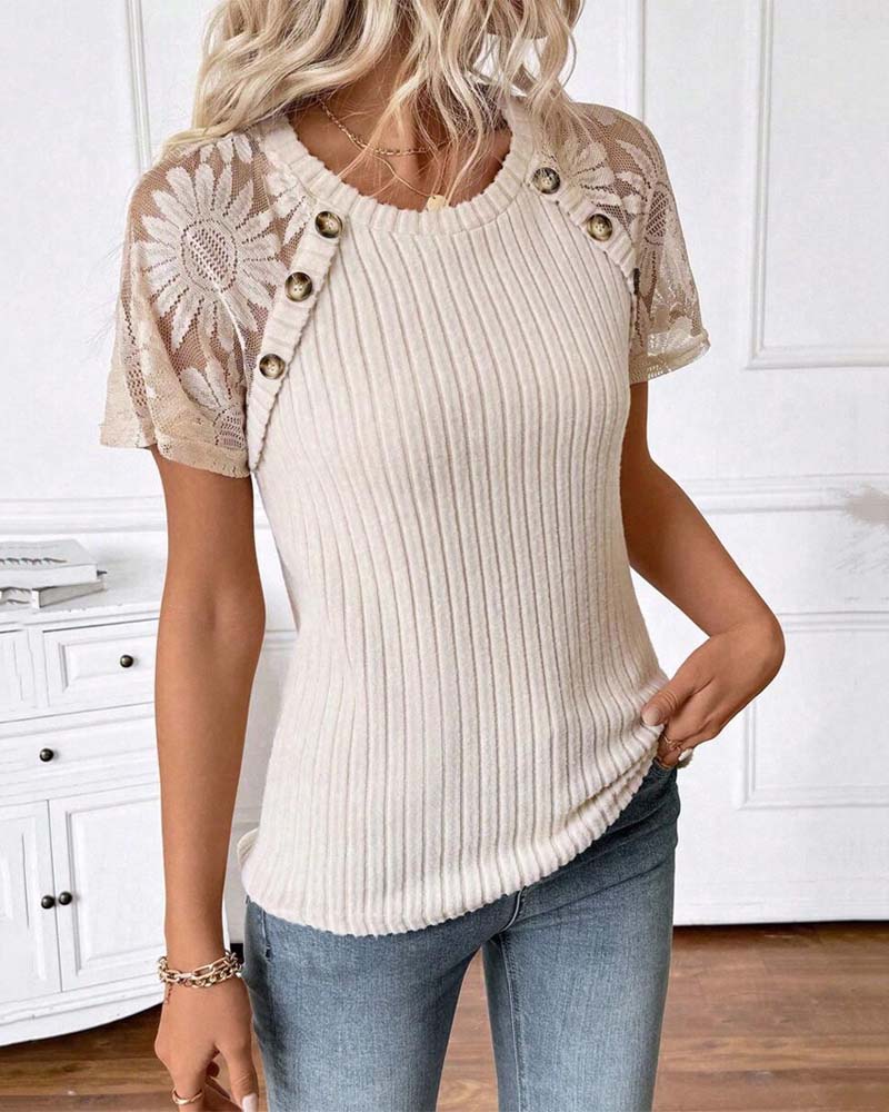 Round Neck Raglan Sleeve Solid Color T-Shirt