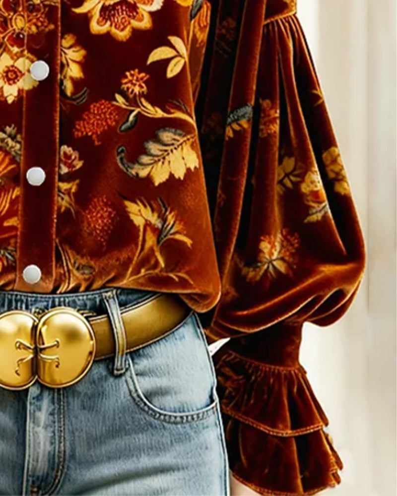 Lantern Sleeve Printed Shirt