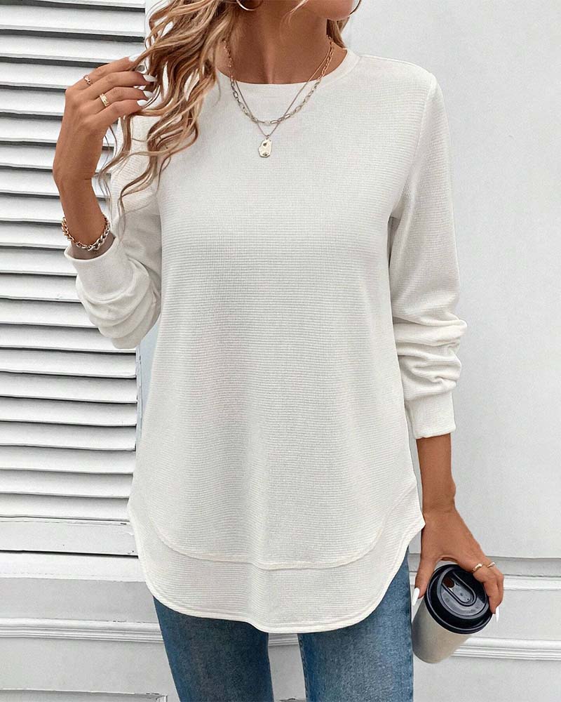 Round Neck Long Sleeve Solid Color Top