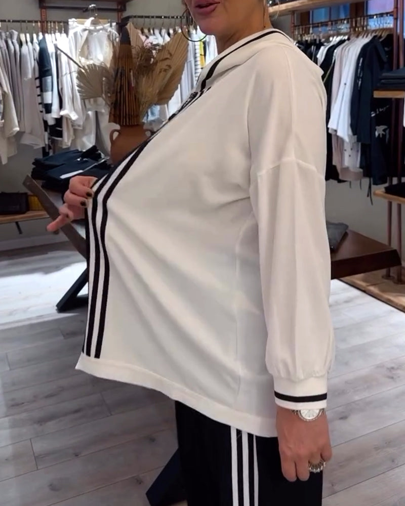 Hooded striped casual two-piece set