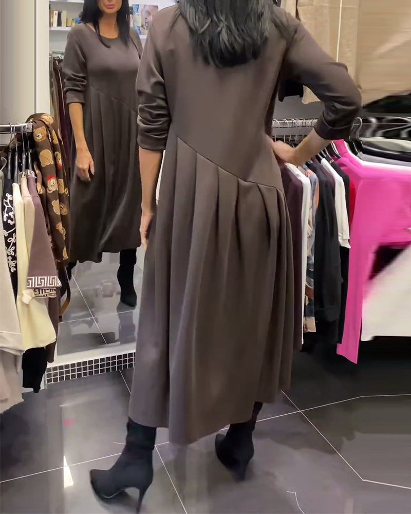 Casual Round Neck Solid Color Dress