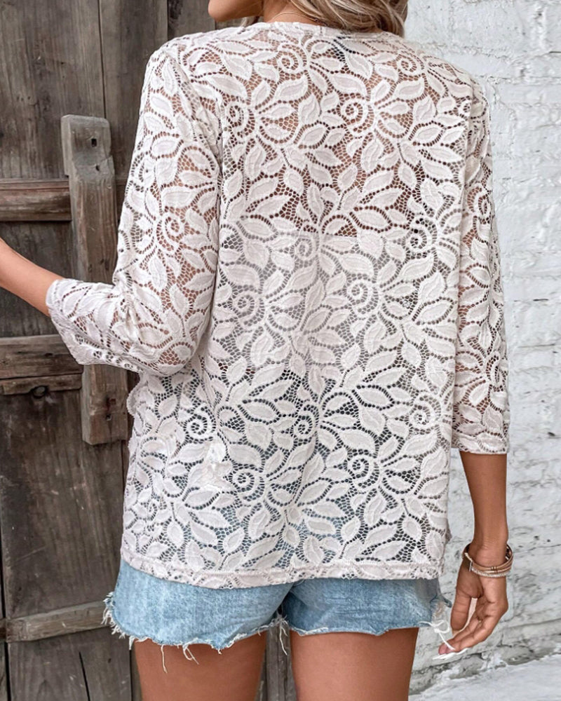 Three-quarter sleeve solid color lace coat