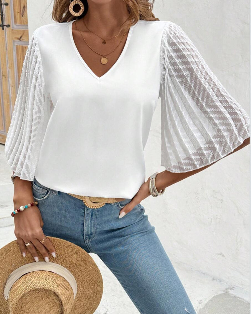 Solid Color V-Neck Loose Blouse