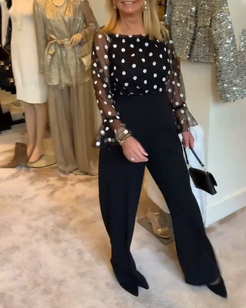 Casual See-Through Polka Dot Blouse