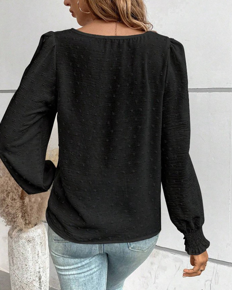 Simple Round Neck Solid Color Blouse