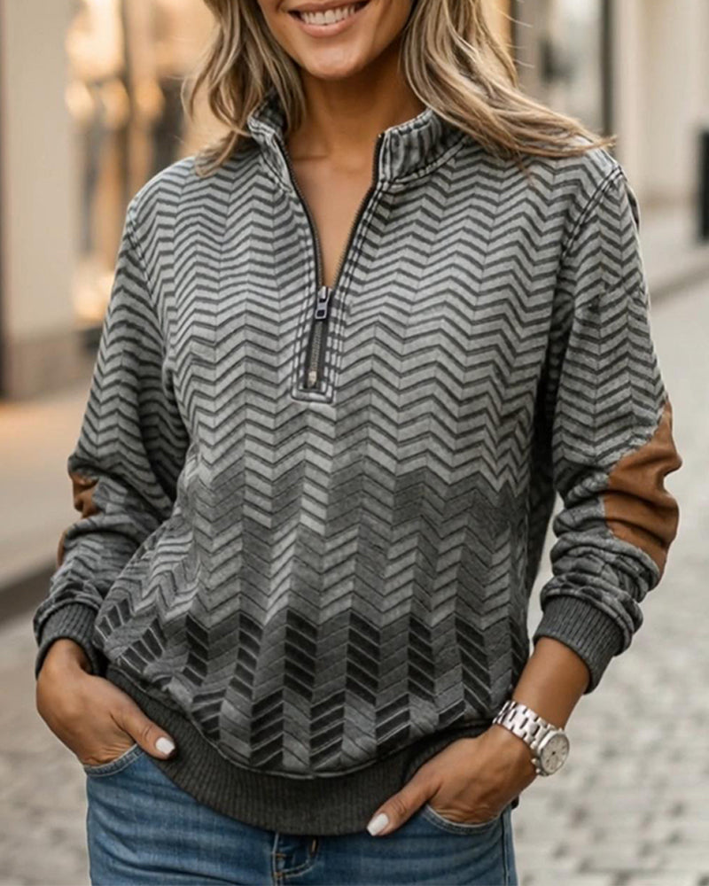 Geometric Half-Zip Collar Sweatshirt
