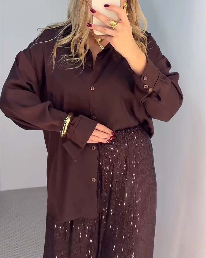 Casual Sequined Wide-leg Pants