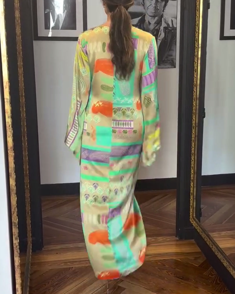 Long Sleeve Tie Print Dress