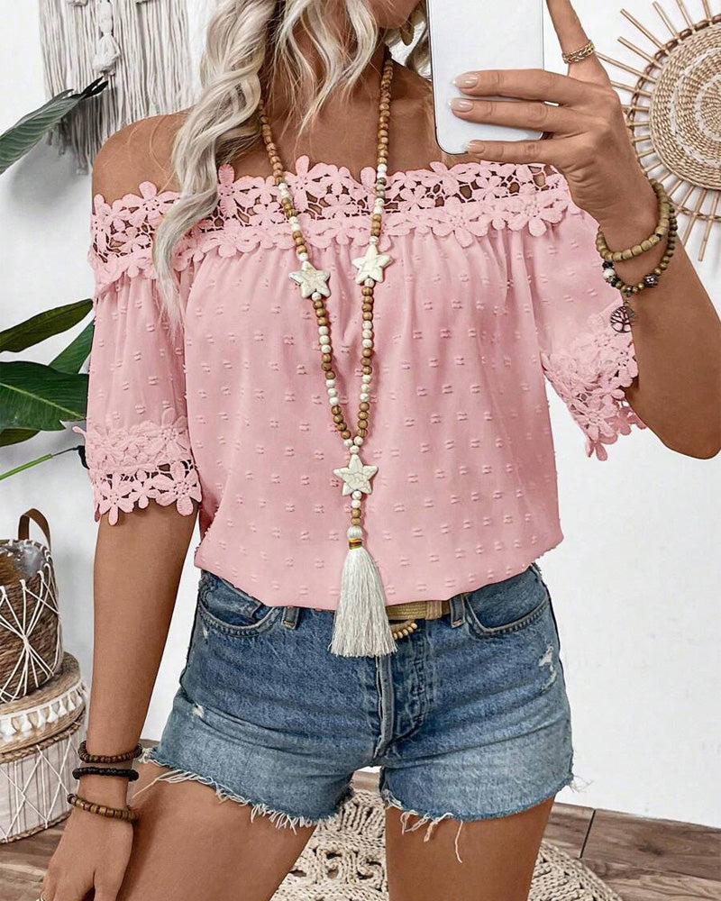 One-Shoulder Lace 3d Flower Blouse