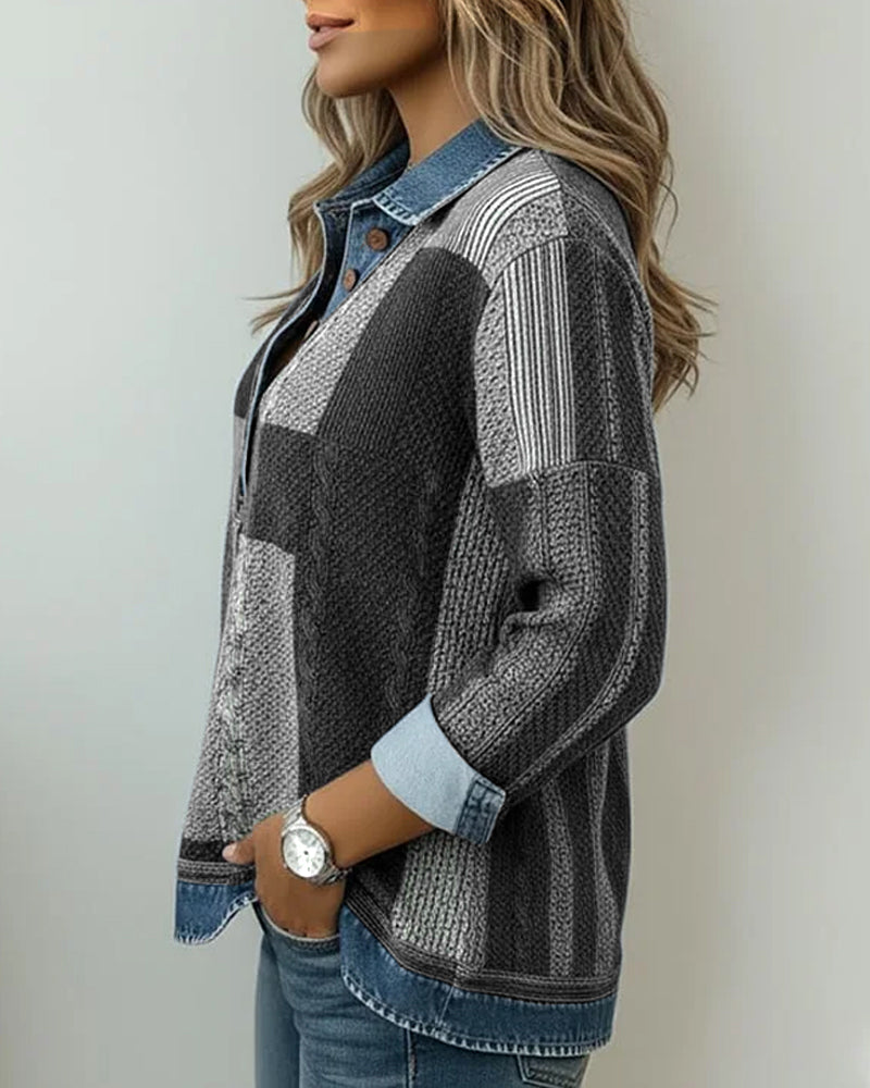 Long-Sleeved Color-Blocked Printed Sweatshirt