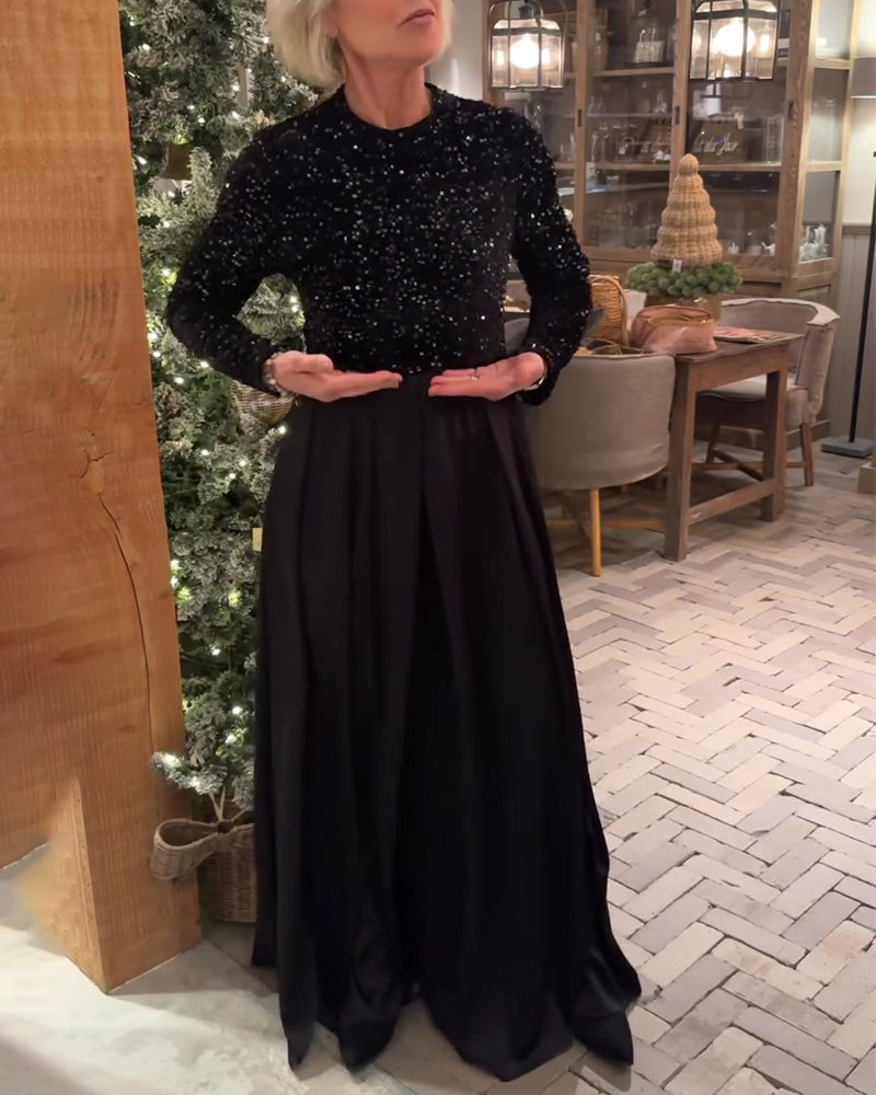 Elegant Sequin Patchwork Floor-Length Dress