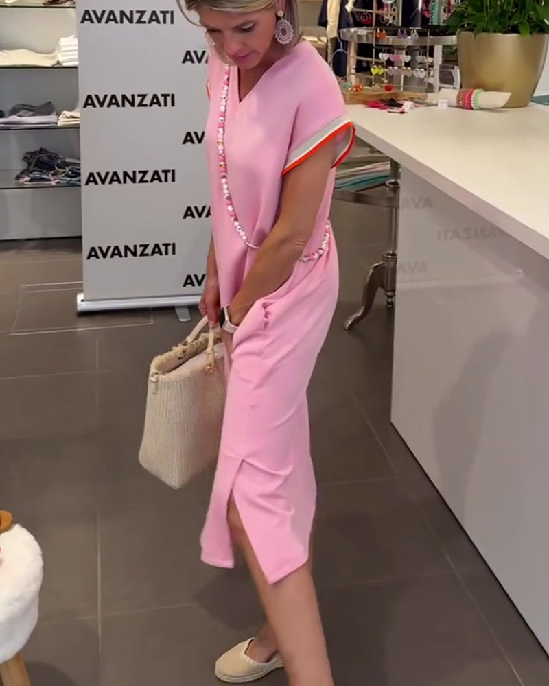 Lotus Leaf Sleeve V Neck Casual Slit Dress