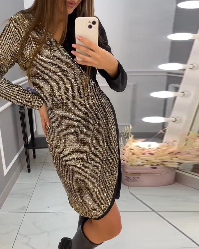 Double patchwork sequined dress