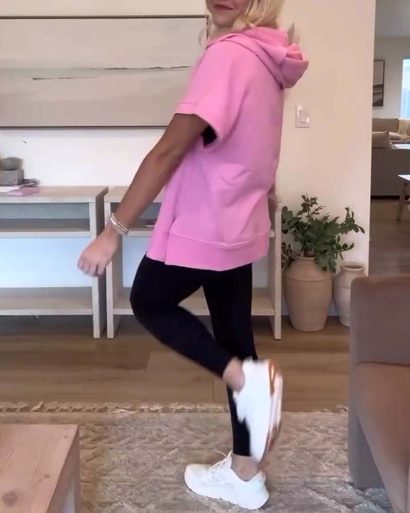 Half-zip pocket short sleeve hoodie