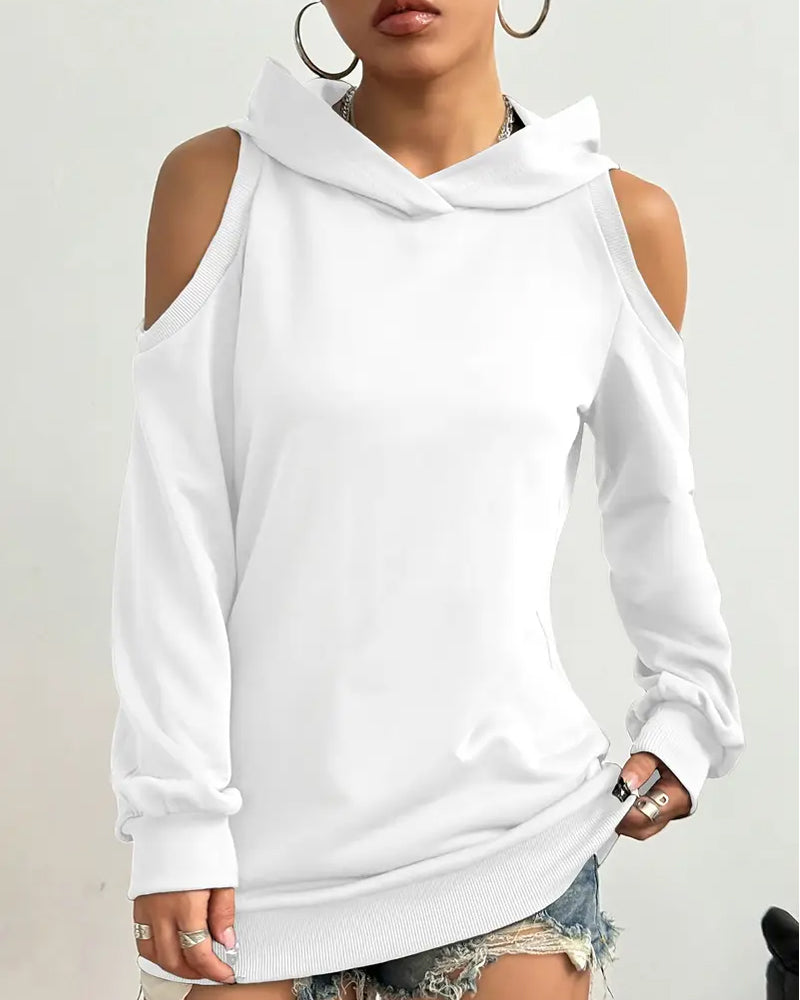 Off-The-Shoulder Hooded Sweatshirt