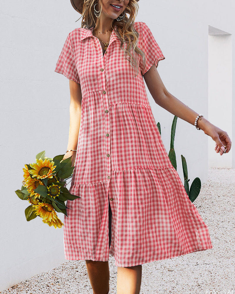 Plaid print casual shirt dress