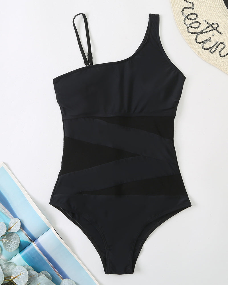 Sexy Spliced Off-Shoulder One-Piece Swimsuit