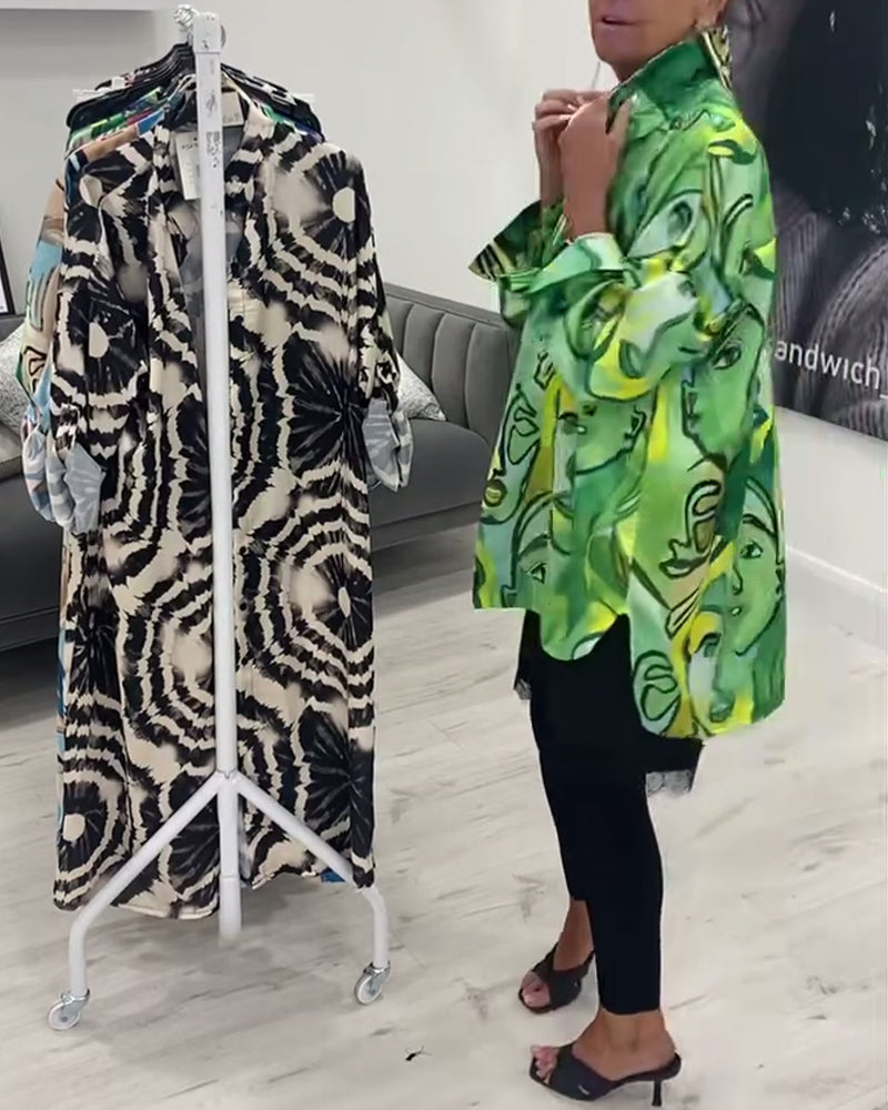 Face print lapel casual shirt