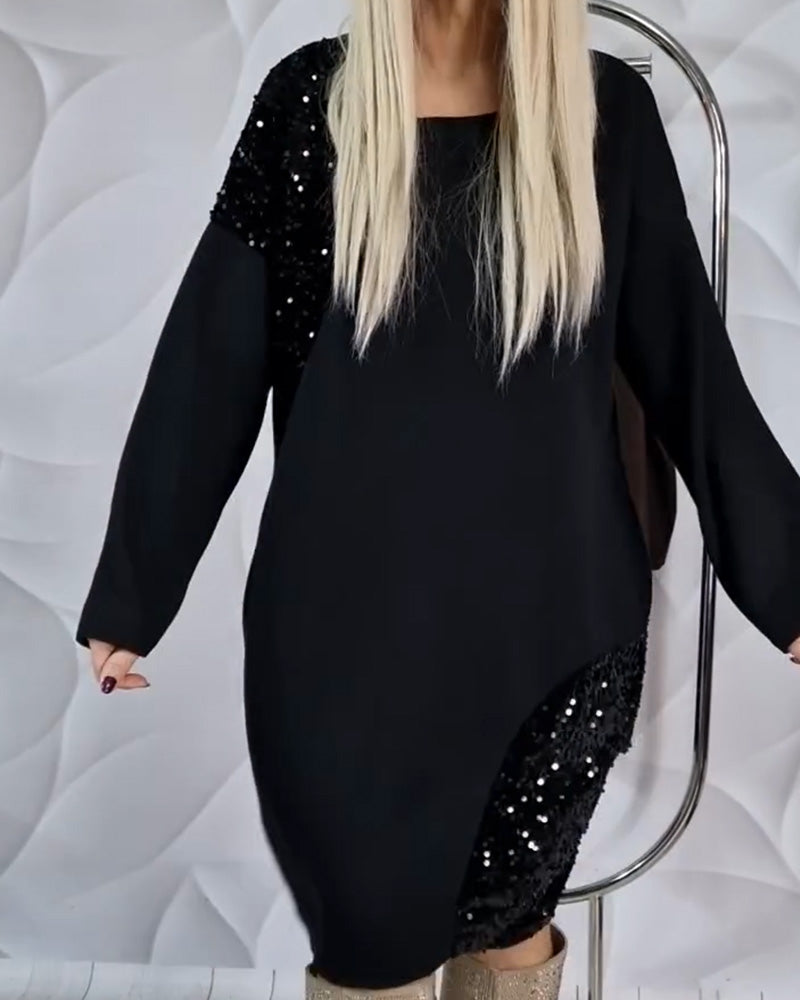 Round Neck Sequined Patchwork Dress