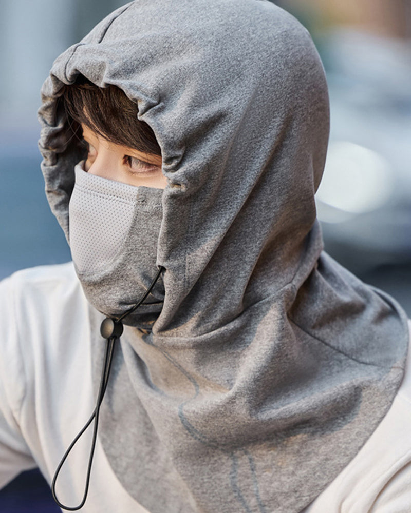 Hooded face mask with neck warmer for cycling