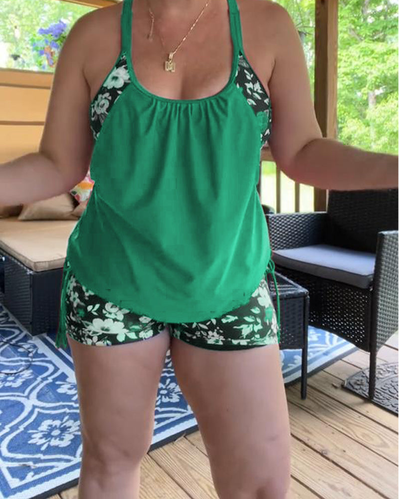 Printed Suspender Boxer Swimsuit