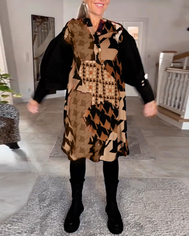 Printed v-neck long sleeve dress