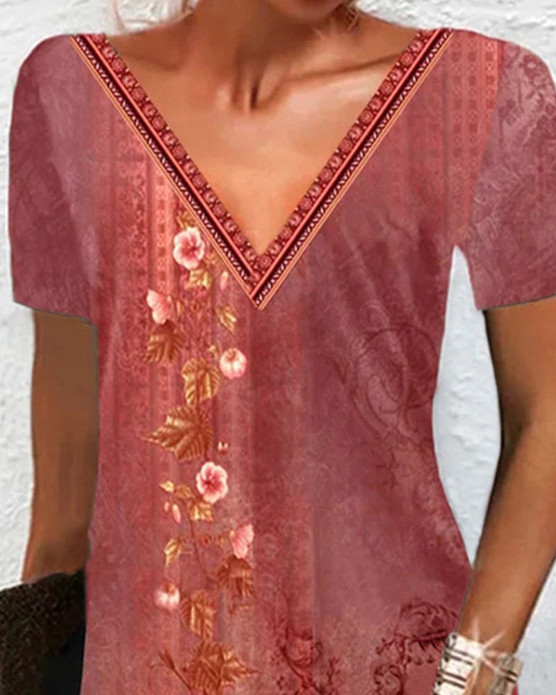 Floral Print Dress with Short Sleeves