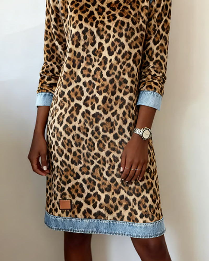 Lapel Leopard Print Shift Dress
