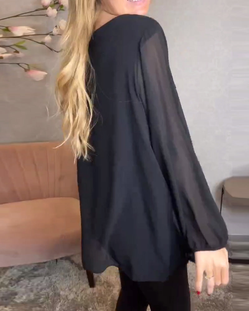 Round Neck Long Sleeve Sequin Shirt