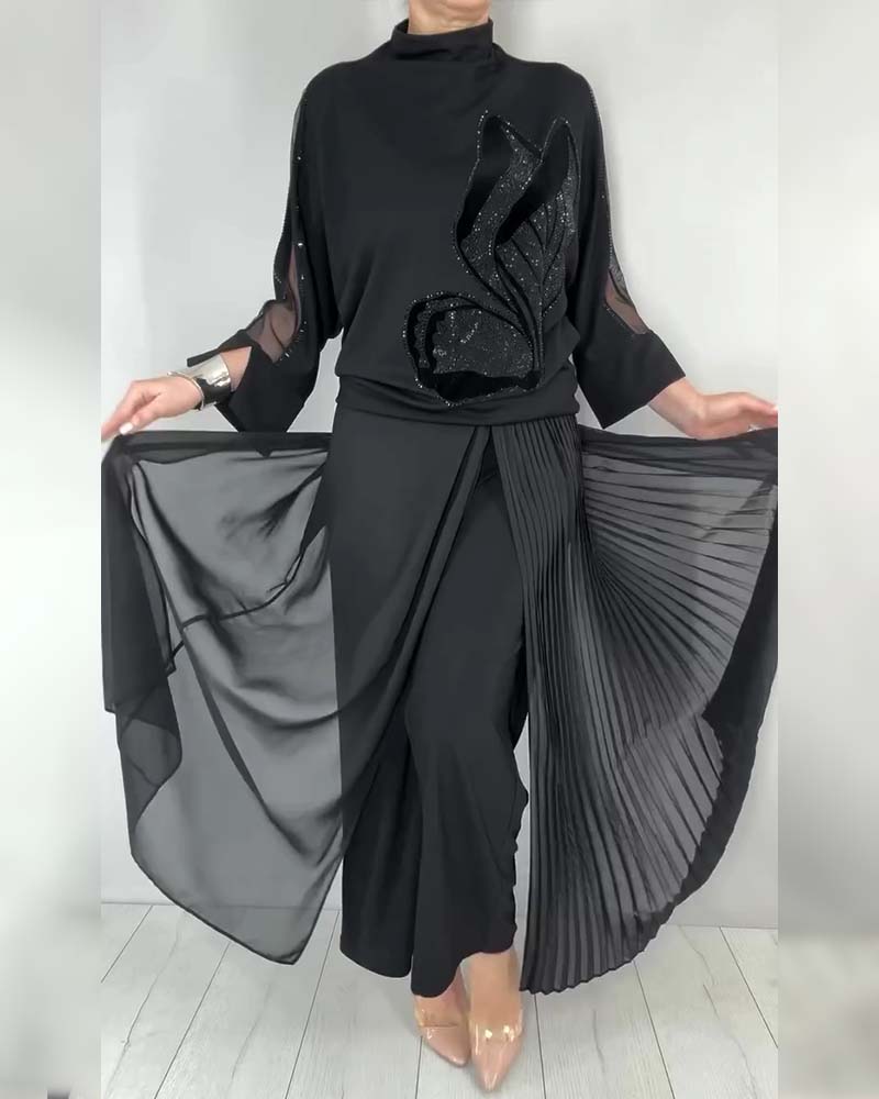 Solid Color Rhinestone Turtleneck Top