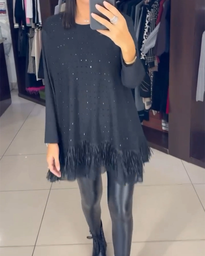 Fashionable Rhinestone Hem Blouses