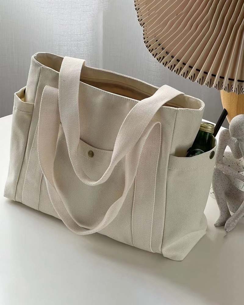 Large capacity canvas bag with double handles