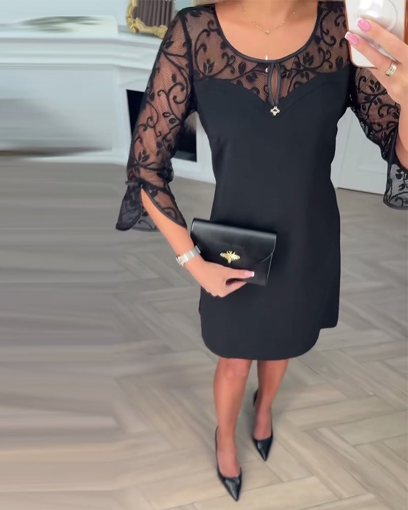 Solid Color Long-Sleeved Patchwork Dress