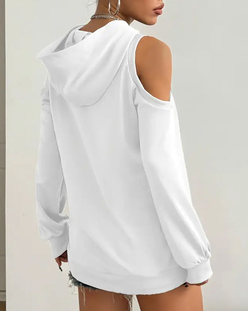 Off-The-Shoulder Hooded Sweatshirt