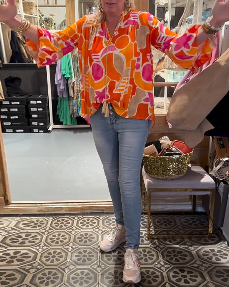 Colorful dropped-shoulder blouse