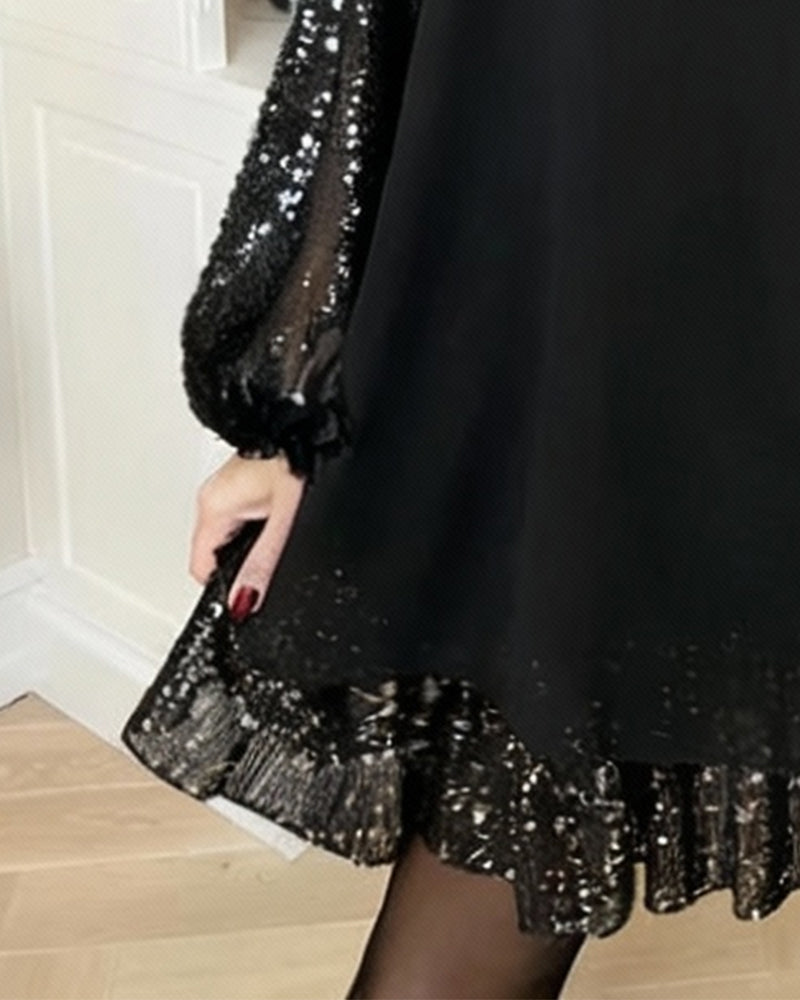 Lantern Sleeve Round Neck Loose Dress