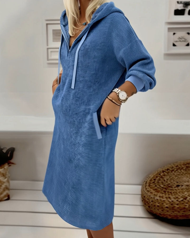 Stand-Collar Long Sleeve Velvet Dress