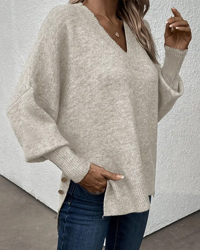 Lantern Sleeve V Neck Jumper