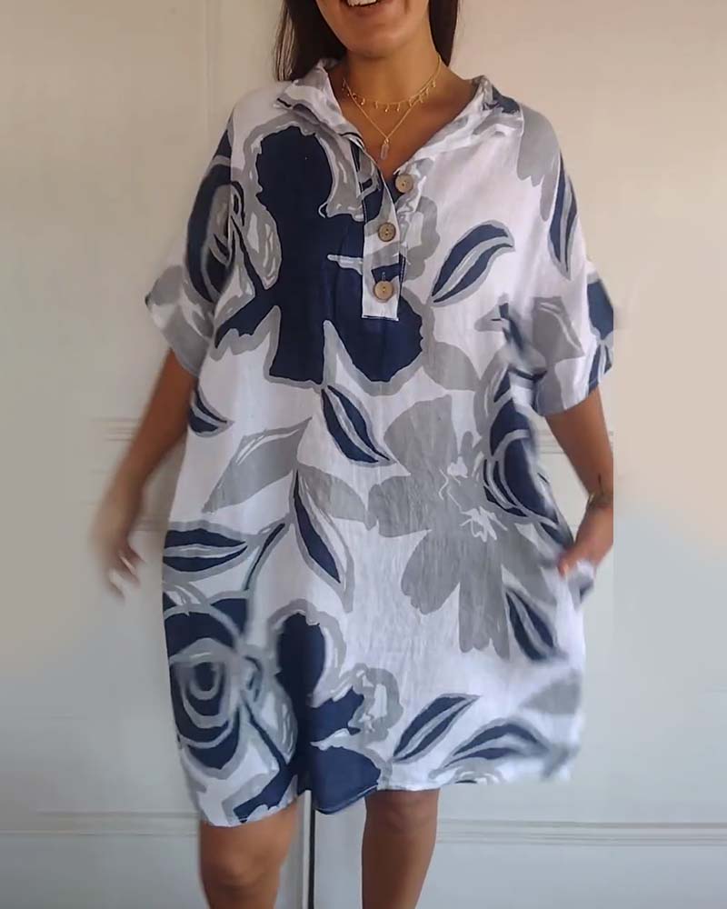 Floral print lapel pocket dress