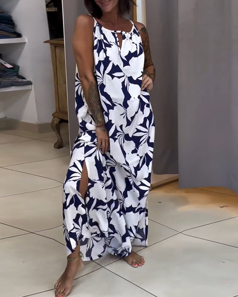 Strappy printed shift dress