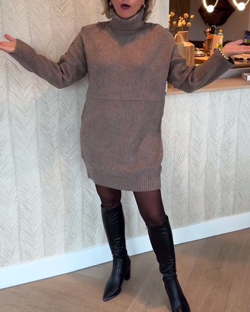 Fashionable Button-Design Sweater Dress