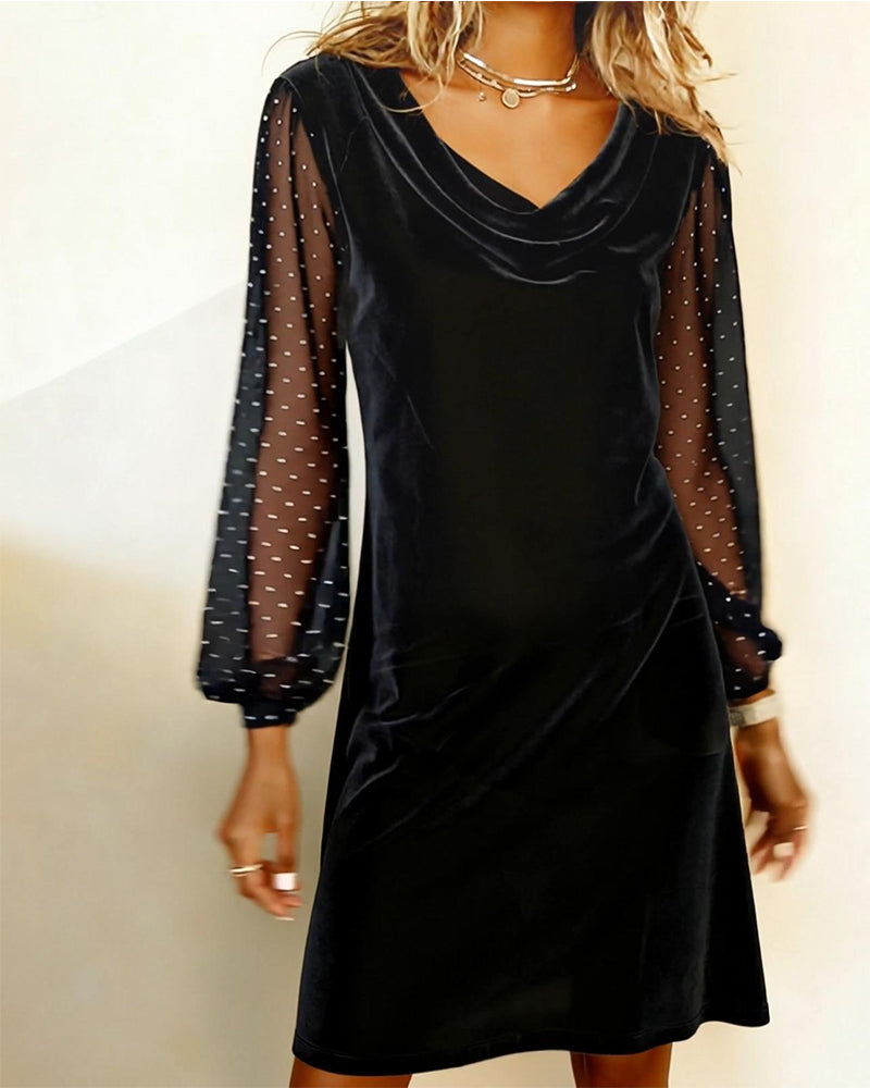 Solid Color Long-Sleeved Patchwork Dress