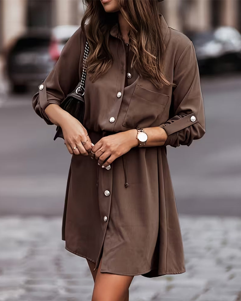 Fashionable Lapel Waist Tie Dress