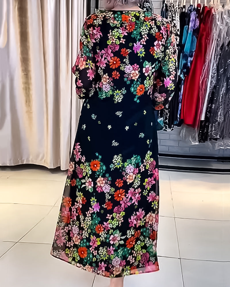 Floral print V-neck elegant dress