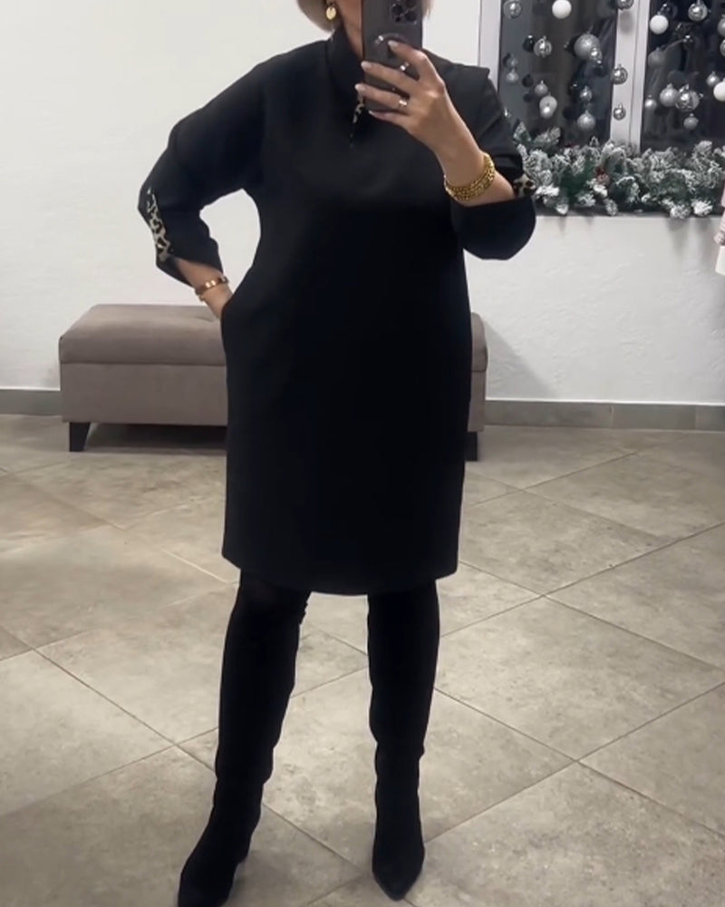 Solid Color Standing Collar Dress