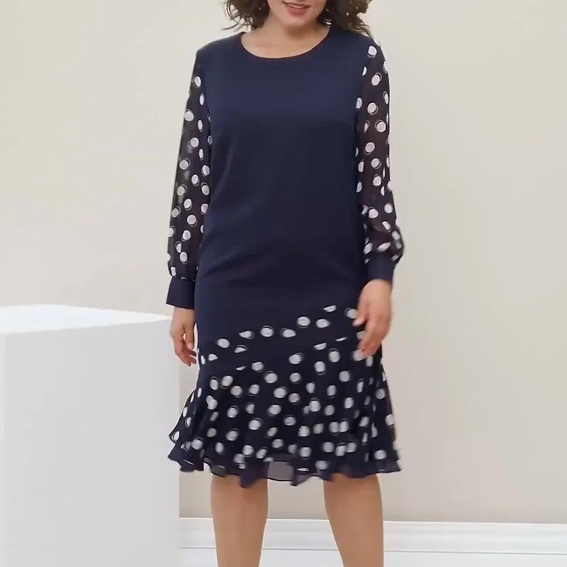 Round Neck Long Sleeve Polka Dot Dress