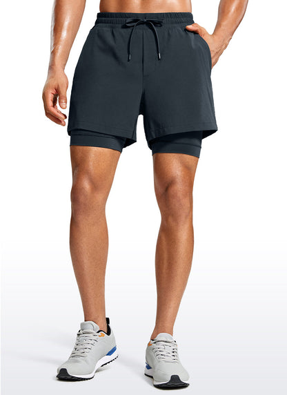 Feathery-Fit 2 in 1 Athletic Shorts 5''- with Pockets & Long Liner